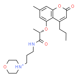 ChemSpider 2D Image | 4-[3-({(2S)-2-[(7-Methyl-2-oxo-4-propyl-2H-chromen-5-yl)oxy]propanoyl}amino)propyl]morpholin-4-ium | C23H33N2O5