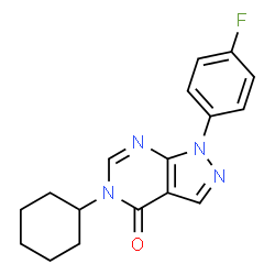 ChemSpider 2D Image | 5-Cyclohexyl-1-(4-fluorophenyl)-1,5-dihydro-4H-pyrazolo[3,4-d]pyrimidin-4-one | C17H17FN4O