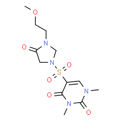 ChemSpider 2D Image | 5-{[3-(2-Methoxyethyl)-4-oxo-1-imidazolidinyl]sulfonyl}-1,3-dimethyl-2,4(1H,3H)-pyrimidinedione | C12H18N4O6S