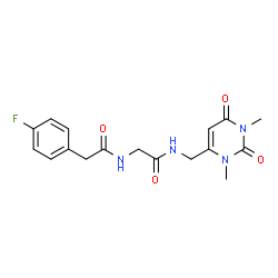 ChemSpider 2D Image | N-[(1,3-Dimethyl-2,6-dioxo-1,2,3,6-tetrahydro-4-pyrimidinyl)methyl]-N~2~-[(4-fluorophenyl)acetyl]glycinamide | C17H19FN4O4