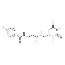 ChemSpider 2D Image | N-(3-{[(1,3-Dimethyl-2,6-dioxo-1,2,3,6-tetrahydro-4-pyrimidinyl)methyl]amino}-3-oxopropyl)-4-fluorobenzamide | C17H19FN4O4