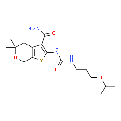 ChemSpider 2D Image | 2-{[(3-Isopropoxypropyl)carbamoyl]amino}-5,5-dimethyl-4,7-dihydro-5H-thieno[2,3-c]pyran-3-carboxamide | C17H27N3O4S