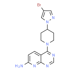 ChemSpider 2D Image | 4-[4-(4-Bromo-1H-pyrazol-1-yl)-1-piperidinyl]pyrido[2,3-d]pyrimidin-7-amine | C15H16BrN7