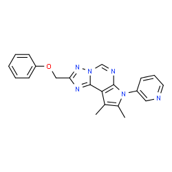 ChemSpider 2D Image | 8,9-Dimethyl-2-(phenoxymethyl)-7-(3-pyridinyl)-7H-pyrrolo[3,2-e][1,2,4]triazolo[1,5-c]pyrimidine | C21H18N6O