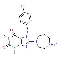 ChemSpider 2D Image | 4-[7-(4-Chlorobenzyl)-1,3-dimethyl-2,6-dioxo-2,3,6,7-tetrahydro-1H-purin-8-yl]-1,4-diazepan-1-ium | C19H24ClN6O2