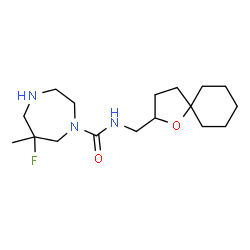 ChemSpider 2D Image | 6-Fluoro-6-methyl-N-(1-oxaspiro[4.5]dec-2-ylmethyl)-1,4-diazepane-1-carboxamide | C17H30FN3O2