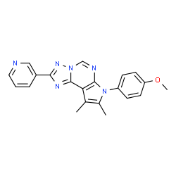 ChemSpider 2D Image | 7-(4-Methoxyphenyl)-8,9-dimethyl-2-(3-pyridinyl)-7H-pyrrolo[3,2-e][1,2,4]triazolo[1,5-c]pyrimidine | C21H18N6O