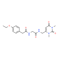 ChemSpider 2D Image | N-[(1,3-Dimethyl-2,6-dioxo-1,2,3,6-tetrahydro-4-pyrimidinyl)methyl]-N~2~-[(4-ethoxyphenyl)acetyl]glycinamide | C19H24N4O5
