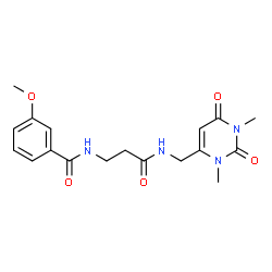 ChemSpider 2D Image | N-[3-[(1,3-dimethyl-2,6-dioxo-4-pyrimidinyl)methylamino]-3-oxopropyl]-3-methoxybenzamide | C18H22N4O5