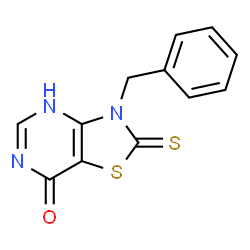 ChemSpider 2D Image | thiazolo[4,5-d]pyrimidine-2(3H)-thione, 7-hydroxy-3-(phenylmethyl)- | C12H9N3OS2