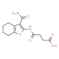 ChemSpider 2D Image | 4-[(3-Carbamoyl-4,5,6,7-tetrahydro-1-benzothiophen-2-yl)amino]-4-oxobutanoic acid | C13H16N2O4S