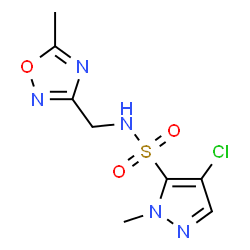 ChemSpider 2D Image | 4-Chloro-1-methyl-N-[(5-methyl-1,2,4-oxadiazol-3-yl)methyl]-1H-pyrazole-5-sulfonamide | C8H10ClN5O3S