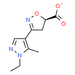 ChemSpider 2D Image | (5R)-3-(1-Ethyl-5-methyl-1H-pyrazol-4-yl)-4,5-dihydro-1,2-oxazole-5-carboxylate | C10H12N3O3