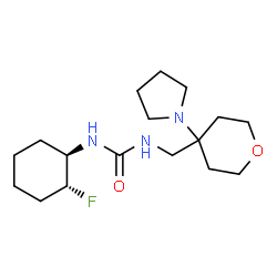 ChemSpider 2D Image | 1-[(1R,2R)-2-Fluorocyclohexyl]-3-{[4-(1-pyrrolidinyl)tetrahydro-2H-pyran-4-yl]methyl}urea | C17H30FN3O2
