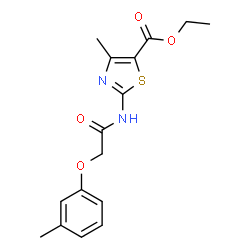 ChemSpider 2D Image | Ethyl 4-methyl-2-{[(3-methylphenoxy)acetyl]amino}-1,3-thiazole-5-carboxylate | C16H18N2O4S