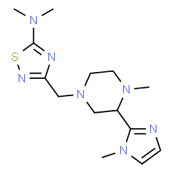 ChemSpider 2D Image | N,N-Dimethyl-3-{[4-methyl-3-(1-methyl-1H-imidazol-2-yl)-1-piperazinyl]methyl}-1,2,4-thiadiazol-5-amine | C14H23N7S