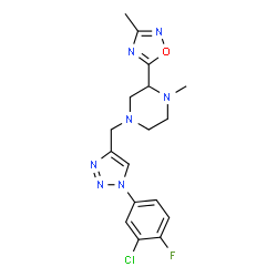 ChemSpider 2D Image | 4-{[1-(3-Chloro-4-fluorophenyl)-1H-1,2,3-triazol-4-yl]methyl}-1-methyl-2-(3-methyl-1,2,4-oxadiazol-5-yl)piperazine | C17H19ClFN7O