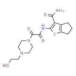 ChemSpider 2D Image | 2-({[4-(2-Hydroxyethyl)-1-piperazinyl](oxo)acetyl}amino)-5,6-dihydro-4H-cyclopenta[b]thiophene-3-carboxamide | C16H22N4O4S