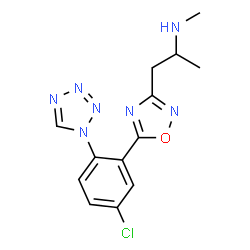 ChemSpider 2D Image | 1-{5-[5-Chloro-2-(1H-tetrazol-1-yl)phenyl]-1,2,4-oxadiazol-3-yl}-N-methyl-2-propanamine | C13H14ClN7O
