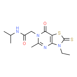 ChemSpider 2D Image | 2-(3-Ethyl-5-methyl-7-oxo-2-thioxo-3,7-dihydro[1,3]thiazolo[4,5-d]pyrimidin-6(2H)-yl)-N-isopropylacetamide | C13H18N4O2S2