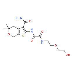 ChemSpider 2D Image | N-(3-Carbamoyl-5,5-dimethyl-4,7-dihydro-5H-thieno[2,3-c]pyran-2-yl)-N'-[2-(2-hydroxyethoxy)ethyl]ethanediamide | C16H23N3O6S