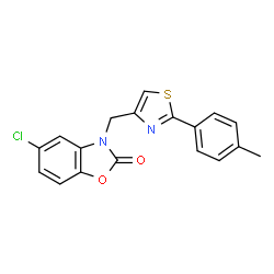 ChemSpider 2D Image | 5-Chloro-3-{[2-(4-methylphenyl)-1,3-thiazol-4-yl]methyl}-1,3-benzoxazol-2(3H)-one | C18H13ClN2O2S