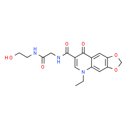 ChemSpider 2D Image | 5-Ethyl-N-{2-[(2-hydroxyethyl)amino]-2-oxoethyl}-8-oxo-5,8-dihydro[1,3]dioxolo[4,5-g]quinoline-7-carboxamide | C17H19N3O6