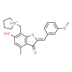 ChemSpider 2D Image | 1-{[(2Z)-6-Hydroxy-2-(3-methoxybenzylidene)-4-methyl-3-oxo-2,3-dihydro-1-benzofuran-7-yl]methyl}pyrrolidinium | C22H24NO4