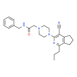 ChemSpider 2D Image | N-Benzyl-2-[4-(4-cyano-1-propyl-6,7-dihydro-5H-cyclopenta[c]pyridin-3-yl)-1-piperazinyl]acetamide | C25H31N5O