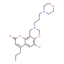 ChemSpider 2D Image | 6-Chloro-9-[3-(4-morpholinyl)propyl]-4-propyl-9,10-dihydro-2H,8H-chromeno[8,7-e][1,3]oxazin-2-one | C21H27ClN2O4