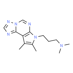ChemSpider 2D Image | 3-(8,9-Dimethyl-7H-pyrrolo[3,2-e][1,2,4]triazolo[1,5-c]pyrimidin-7-yl)-N,N-dimethyl-1-propanamine | C14H20N6