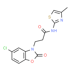 ChemSpider 2D Image | 3-(5-Chloro-2-oxo-1,3-benzoxazol-3(2H)-yl)-N-(4-methyl-1,3-thiazol-2-yl)propanamide | C14H12ClN3O3S