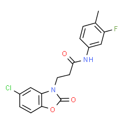 ChemSpider 2D Image | 3-(5-Chloro-2-oxo-1,3-benzoxazol-3(2H)-yl)-N-(3-fluoro-4-methylphenyl)propanamide | C17H14ClFN2O3