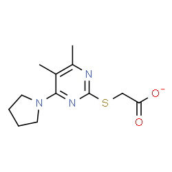 ChemSpider 2D Image | {[4,5-Dimethyl-6-(1-pyrrolidinyl)-2-pyrimidinyl]sulfanyl}acetate | C12H16N3O2S