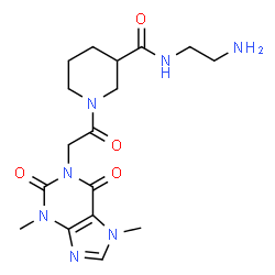 ChemSpider 2D Image | N-(2-Aminoethyl)-1-[(3,7-dimethyl-2,6-dioxo-2,3,6,7-tetrahydro-1H-purin-1-yl)acetyl]-3-piperidinecarboxamide | C17H25N7O4