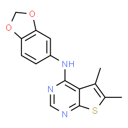 ChemSpider 2D Image | N-(1,3-Benzodioxol-5-yl)-5,6-dimethylthieno[2,3-d]pyrimidin-4-amine | C15H13N3O2S