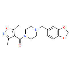 ChemSpider 2D Image | [4-(1,3-benzodioxol-5-ylmethyl)piperazino](3,5-dimethyl-4-isoxazolyl)methanone | C18H21N3O4