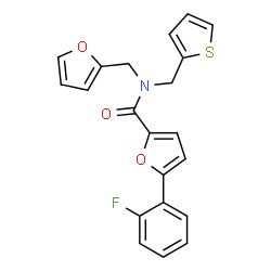 ChemSpider 2D Image | 5-(2-Fluorophenyl)-N-(2-furylmethyl)-N-(2-thienylmethyl)-2-furamide | C21H16FNO3S