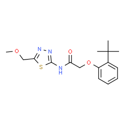 ChemSpider 2D Image | 2-(2-tert-Butylphenoxy)-N-[5-(methoxymethyl)-1,3,4-thiadiazol-2-yl]acetamide | C16H21N3O3S