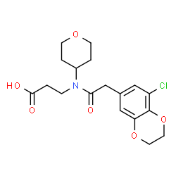 ChemSpider 2D Image | N-[(8-Chloro-2,3-dihydro-1,4-benzodioxin-6-yl)acetyl]-N-(tetrahydro-2H-pyran-4-yl)-beta-alanine | C18H22ClNO6