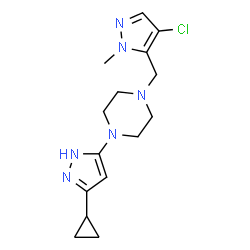 ChemSpider 2D Image | 1-[(4-Chloro-1-methyl-1H-pyrazol-5-yl)methyl]-4-(3-cyclopropyl-1H-pyrazol-5-yl)piperazine | C15H21ClN6