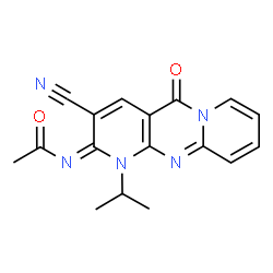 ChemSpider 2D Image | N-[(2E)-3-Cyano-1-isopropyl-5-oxo-1,5-dihydro-2H-dipyrido[1,2-a:2',3'-d]pyrimidin-2-ylidene]acetamide | C17H15N5O2