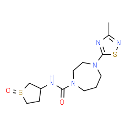 ChemSpider 2D Image | 4-(3-Methyl-1,2,4-thiadiazol-5-yl)-N-(1-oxidotetrahydro-3-thiophenyl)-1,4-diazepane-1-carboxamide | C13H21N5O2S2