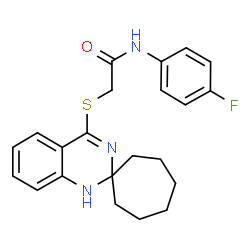 ChemSpider 2D Image | N-(4-Fluorophenyl)-2-(1'H-spiro[cycloheptane-1,2'-quinazolin]-4'-ylsulfanyl)acetamide | C22H24FN3OS