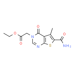 ChemSpider 2D Image | Ethyl (6-carbamoyl-5-methyl-4-oxothieno[2,3-d]pyrimidin-3(4H)-yl)acetate | C12H13N3O4S