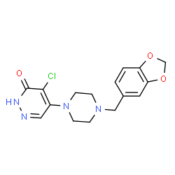 ChemSpider 2D Image | 5-[4-(1,3-Benzodioxol-5-ylmethyl)-1-piperazinyl]-4-chloro-3(2H)-pyridazinone | C16H17ClN4O3