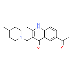 ChemSpider 2D Image | 6-Acetyl-2-methyl-3-[(4-methyl-1-piperidinyl)methyl]-4(1H)-quinolinone | C19H24N2O2