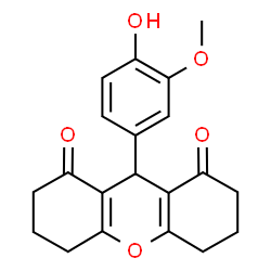 ChemSpider 2D Image | 9-(4-Hydroxy-3-methoxyphenyl)-3,4,5,6,7,9-hexahydro-1H-xanthene-1,8(2H)-dione | C20H20O5
