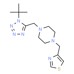 ChemSpider 2D Image | 1-{[1-(2-Methyl-2-propanyl)-1H-tetrazol-5-yl]methyl}-4-(1,3-thiazol-4-ylmethyl)piperazine | C14H23N7S