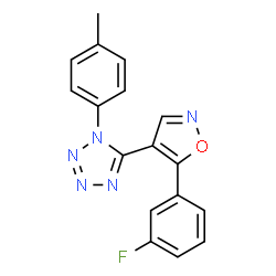 ChemSpider 2D Image | 5-[5-(3-Fluorophenyl)-4-isoxazolyl]-1-(4-methylphenyl)-1H-tetrazole | C17H12FN5O